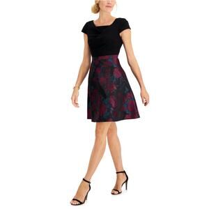 Adrianna Papell Floral Print Fit and Flare Mini Cocktail Dress Black Size 8